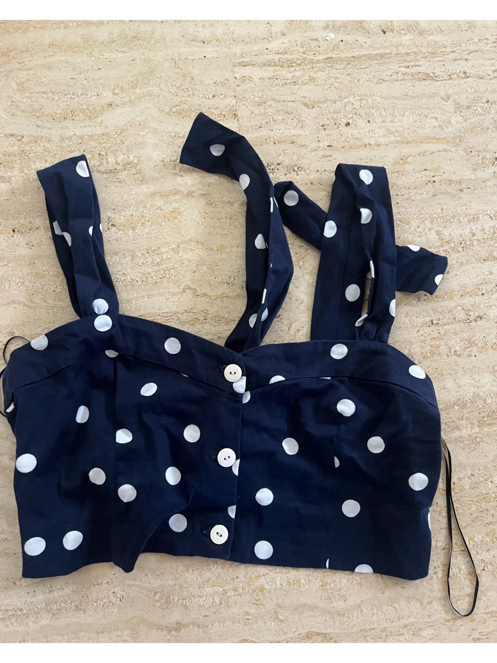 Zara Trafaluc Navy Blue Polka Dot tie knot crop top